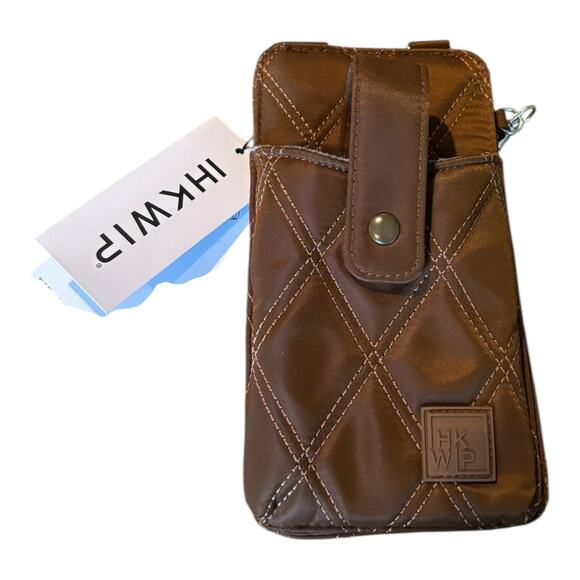 IHKWIP The Ring-Ring Cellphone Crossbody RFID Wallet Brown No Strap NWT - Picture 1 of 7